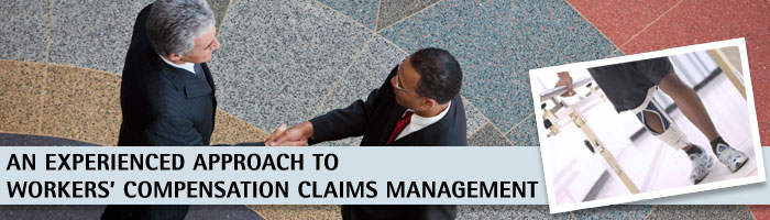 aerial view of two men shaking hands with the words an experienced approach to workers' compensation claims management at the bottom of the image